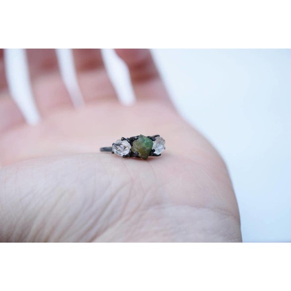 Raw Emerald Diamond Ring Rough Diamond Engagement Ring Handmade Diamond … - Picture 4 of 7